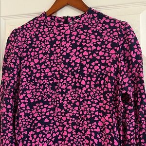Loft Hot Pink Heart Print Navy Dress - never worn!